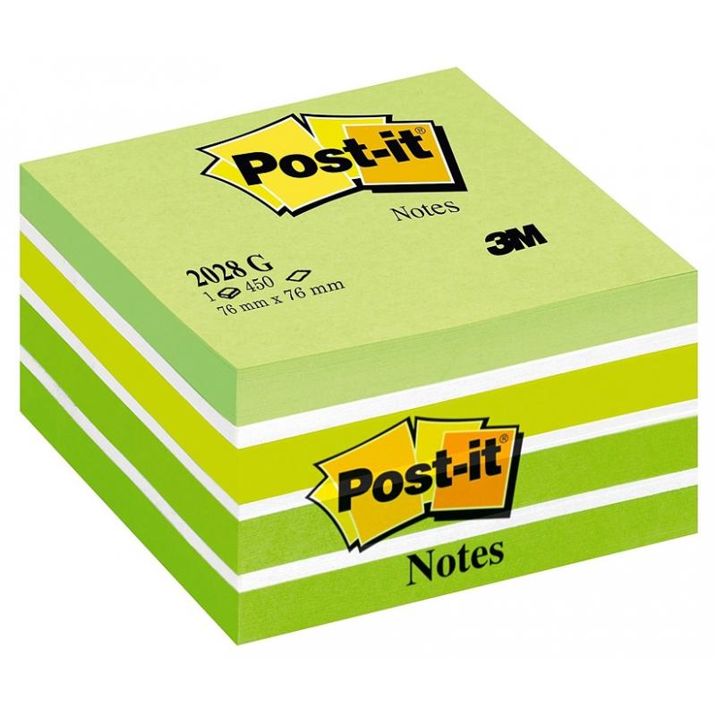 Notite adezive verde pastel cub Post-It 76 mm x 76 mm 450 file/bloc 3M