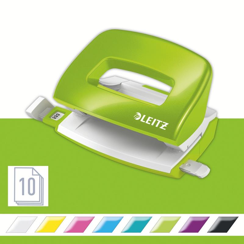 Perforator WOW 5060 mini NeXXt Series, 10 coli, verde metalizat, Leitz