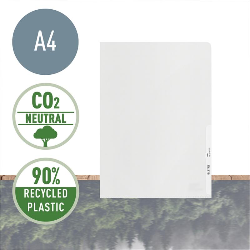 Mapa de protectie Recycle, deschidere superioara si lateral dreapta, PP cu amprenta CO2 neutra, 100% reciclat, reciclabil, A4, 40 coli, 100 buc/cutie, Leitz