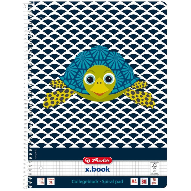 Caiet cu spira A4, 80 file, matematica, Cute Animals Turtle, Herlitz