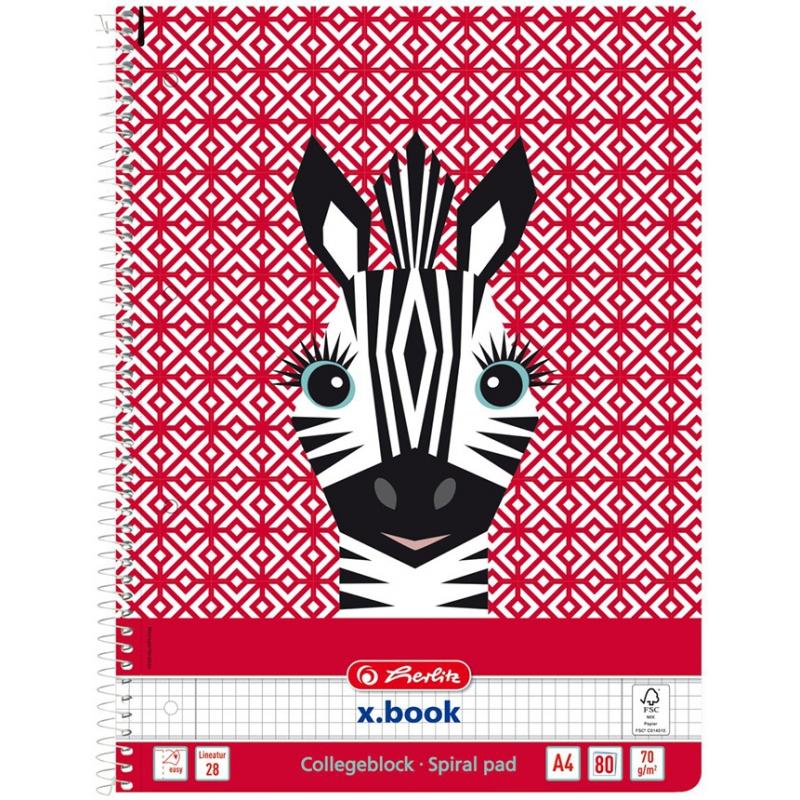 Caiet cu spira A4, 80 file, matematica, Cute Animals Zebra, Herlitz