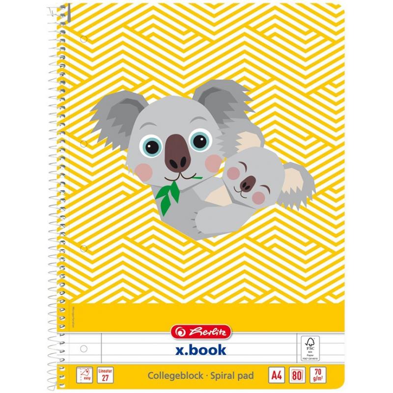 Caiet cu spira A4, 80 file, dictando, Cute Animals Koala, Herlitz