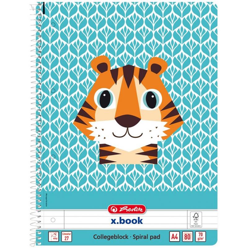 Caiet cu spira A4, 80 file, dictando, Cute Animals Tiger, Herlitz