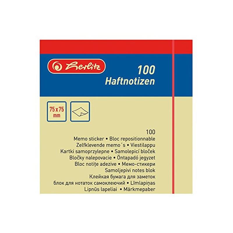 Bloc notite adezive 75 mm x 75 mm 100 file galben Herlitz