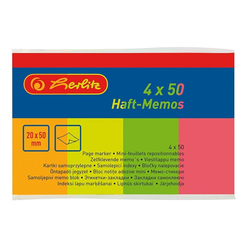 Bloc notes mini adeziv 20 mm x 50 mm 4 culori x 50 file Herlitz