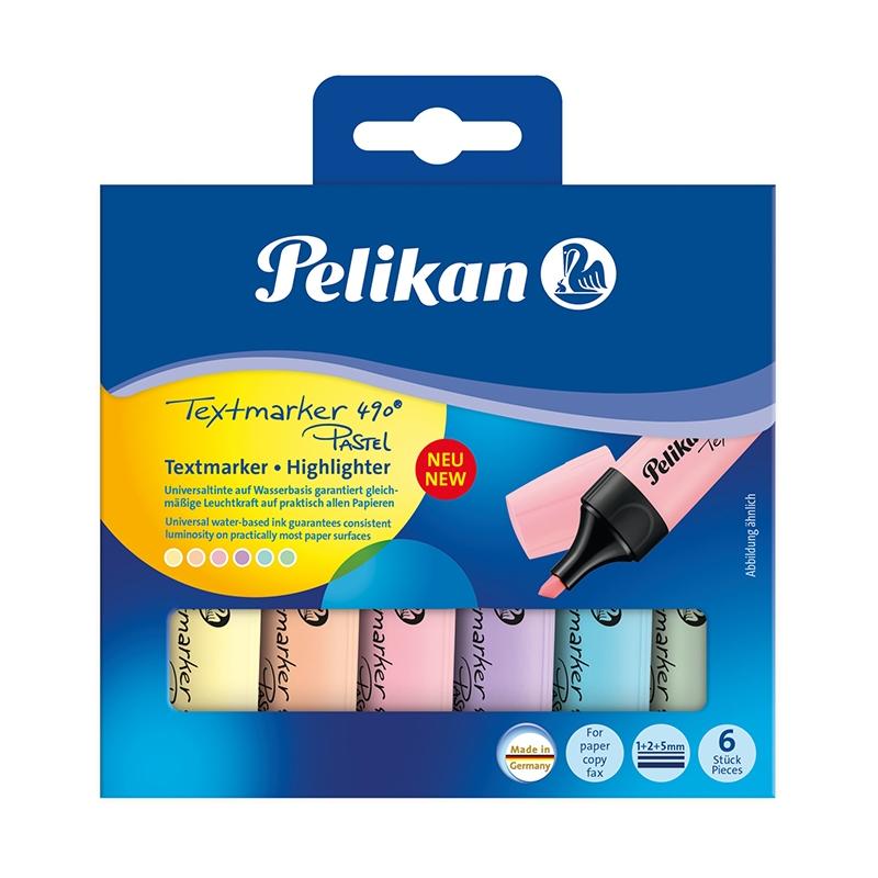 Textmarker 490, culori pastel, set 6 culori, cutie carton, Pelikan