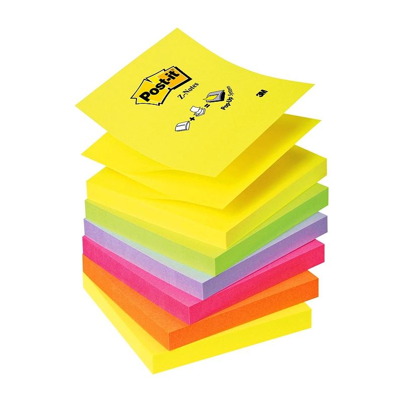 Notite adezive neon curcubeu Post-It Z-Notes 6 buc/set 76 mm x 76 mm, 600 file/cub 3M