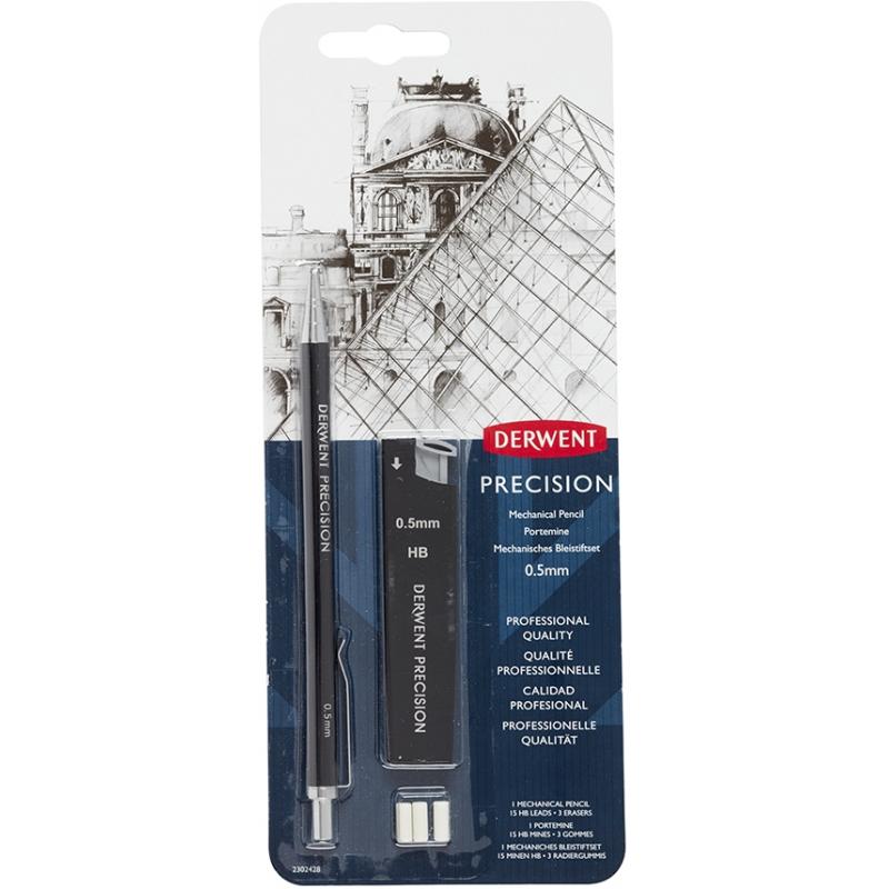 Creion mecanic metalic, HB 0.5 mm, calitate premium, rezerve mine si radiere incluse, negru Derwent Professional