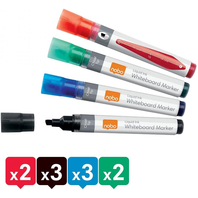 Marker pentru table si flipcharturi, cerneala lichida, varf tip dalta 5-12 mm, standard, 10 buc/cutie, diverse culori NOBO