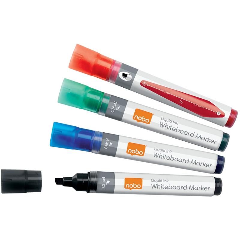 Marker pentru table si flipcharturi, cerneala lichida, varf tip dalta 5-12 mm, standard, blister, 4 buc/set, diverse culori NOBO