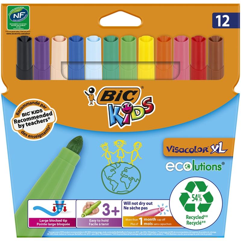 Carioci lavabile, Visa Color XL, 12 buc/set, Bic