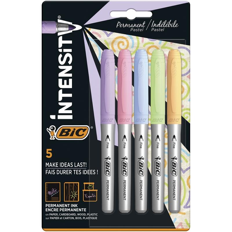 Marker permanent pastel Marking, varf rotund, mediu, 5 culori/set BIC