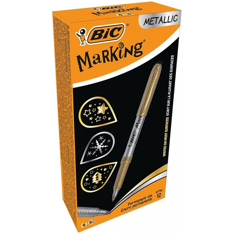 Marker permanent Metallic Marking, Auriu/Argintiu, 12 buc/cutie, Bic