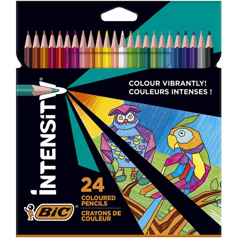 Creioane colorate Intensity, mina ultra-rezistenta, 24 culori/set BIC