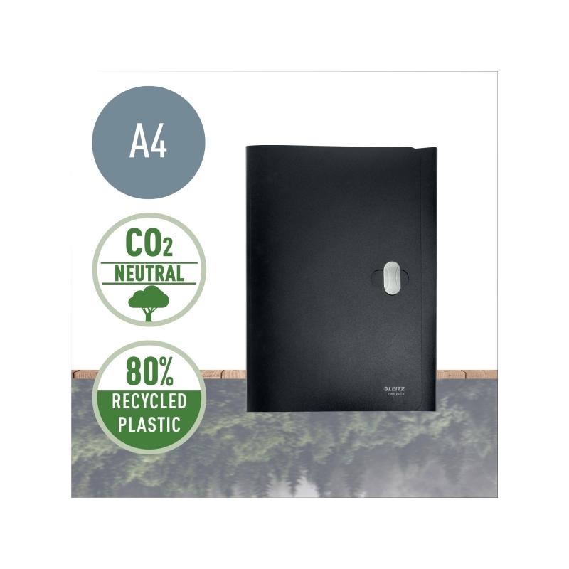 Mapa cu clip Recycle, PP cu amprenta CO2 neutra, partial reciclat, certificare Blue Angel, reciclabil, A4, 150 coli, negru, Leitz