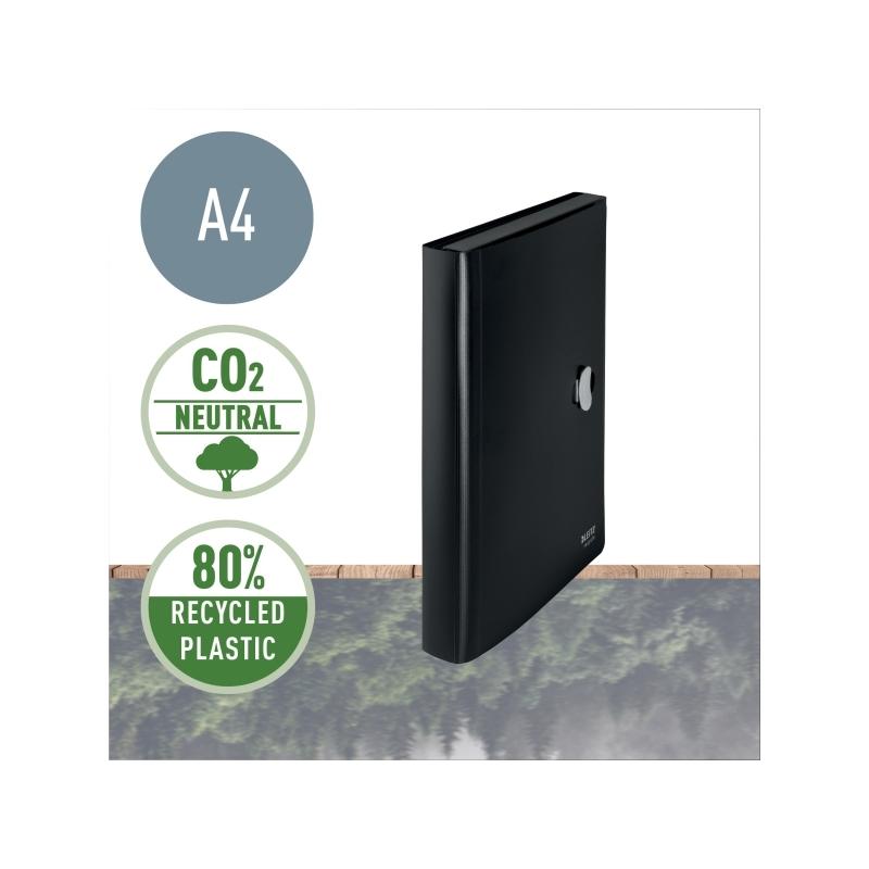 Mapa tip proiect Recycle, PP cu amprenta CO2 neutra, partial reciclat, certificare Blue Angel, reciclabil, A4, 250 coli, negru, Leitz