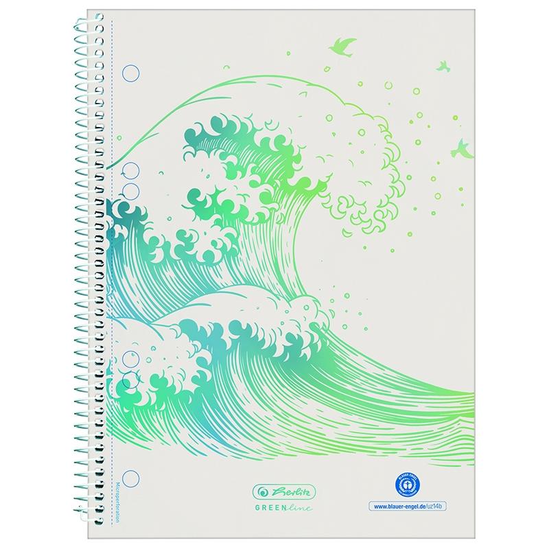 Caiet cu spira A5, 70 file, matematica, Wave Greenline, Herlitz