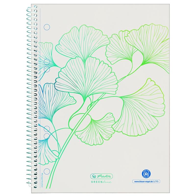 Caiet cu spira A5, 70 file, matematica, Ginkgo Greenline, Herlitz