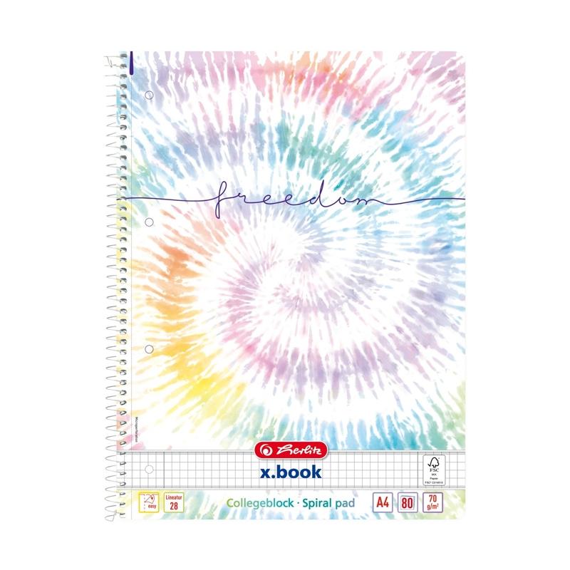 Caiet A4 cu spira simpla, 80 file, mix patratele, New Batik Freedom, Herlitz