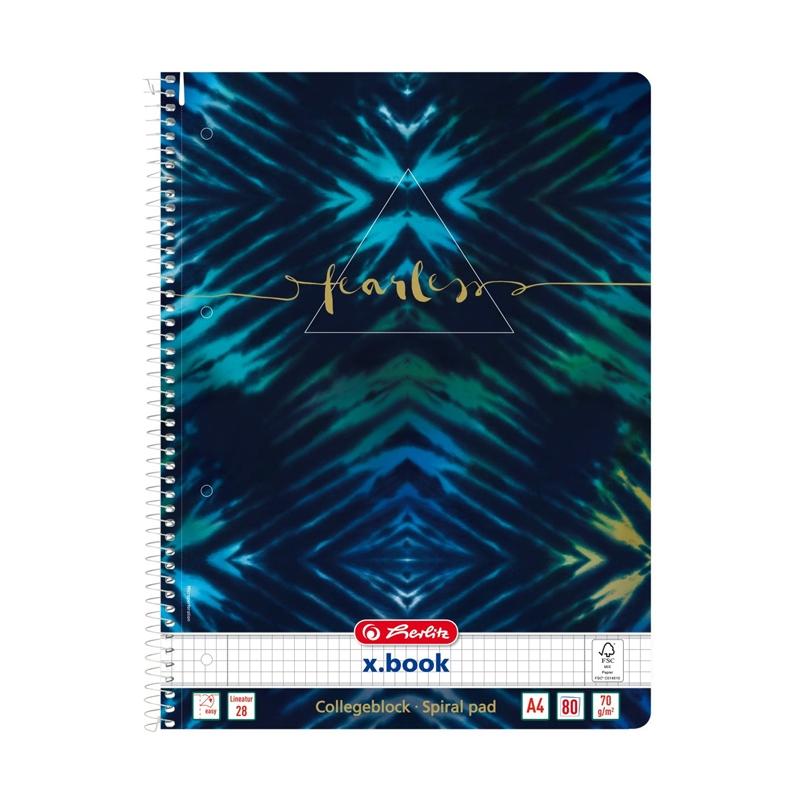 Caiet A4 cu spira simpla, 80 file, mix patratele, New Batik Fearless, Herlitz