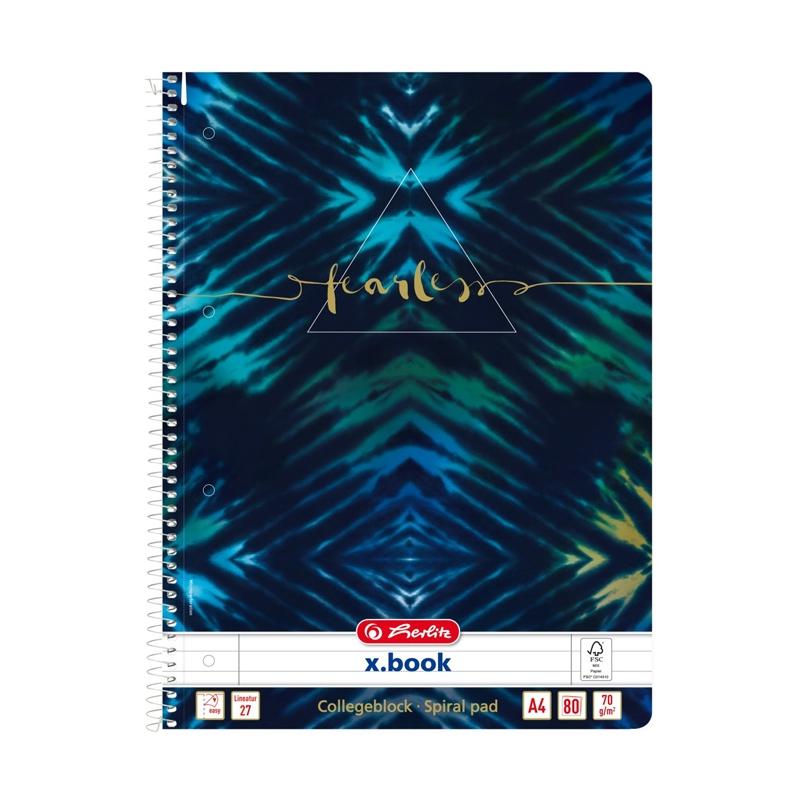 Caiet A4 cu spira simpla, 80 file, mix dictando, New Batik Fearless, Herlitz