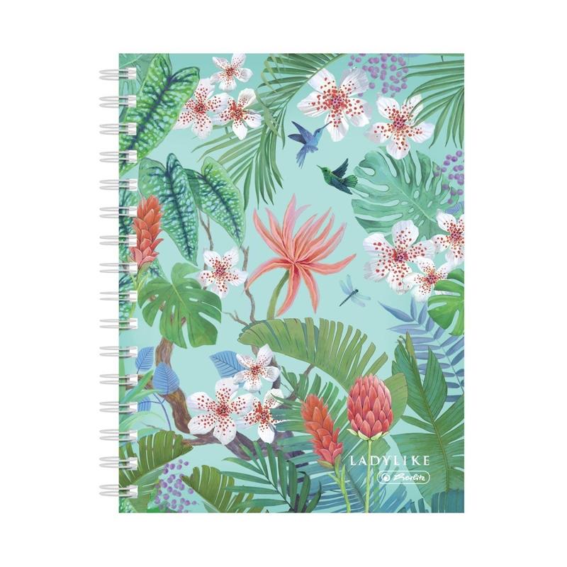 Caiet A5 cu spira dubla, 100 file, mix patratele, Ladylike, Jungle, Herlitz