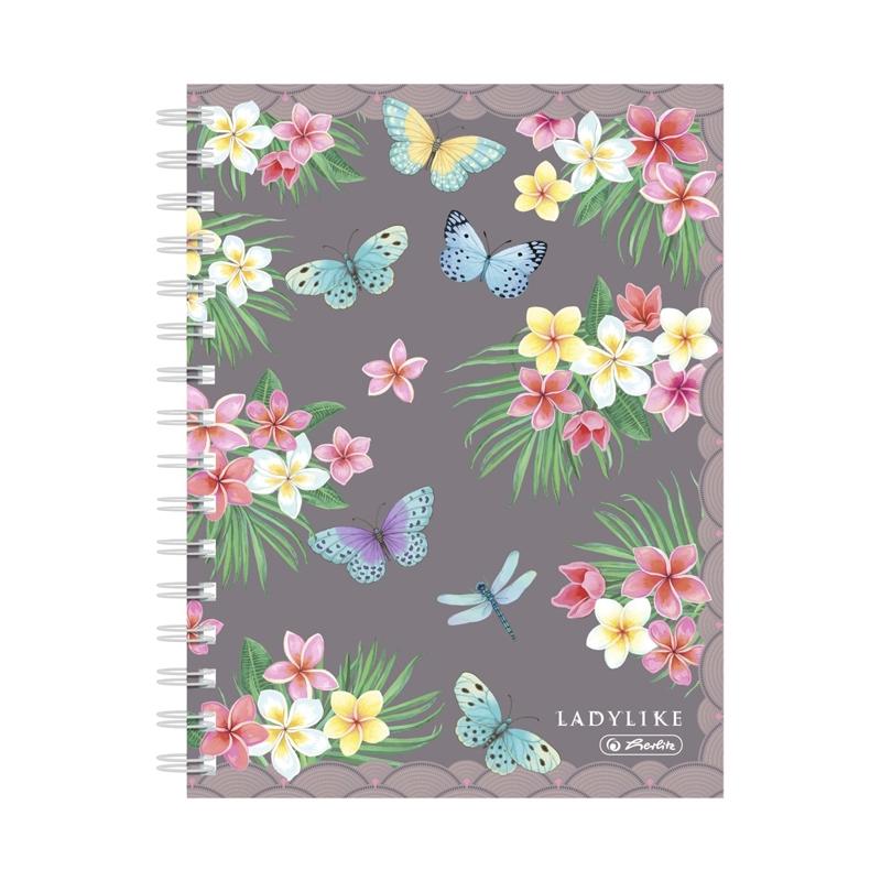 Caiet A5 cu spira dubla, 100 file, patratele, Ladylike, Butterflies, Herlitz