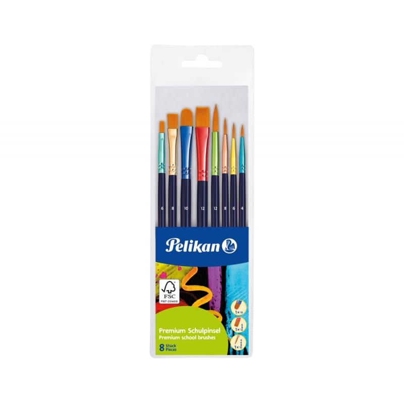 Set 8 pensule Premium Pelikan, par sintetic, diverse varfuri, Pelikan