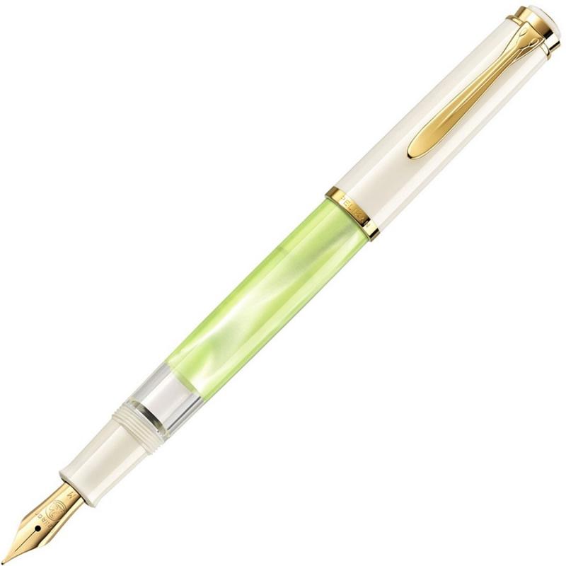 Stilou Classic M200, cu piston, penita M si accesorii placate cu aur 24k, verde-pastel, Pelikan