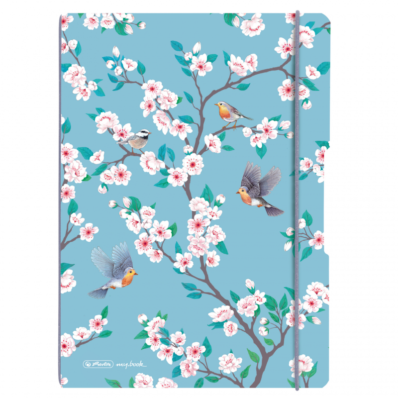 Caiet My.book Flex A4 2x40f 80gr Dictando+patratele, Coperta Pp, Ladylike Birds, Elastic Gri