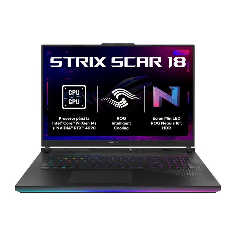 Laptop Gaming ASUS ROG STRIX SCAR 18, G834JYR-R6091X, 18-inch, 2.5K (2560 x 1600, WQXGA), ROG Nebula HDR Display, Intel Core i9 Processor 14900HX, Intel UHD GraphicsNVIDIA GeForce RTX 4090, 240Hz, DDR5 64GB, Negru