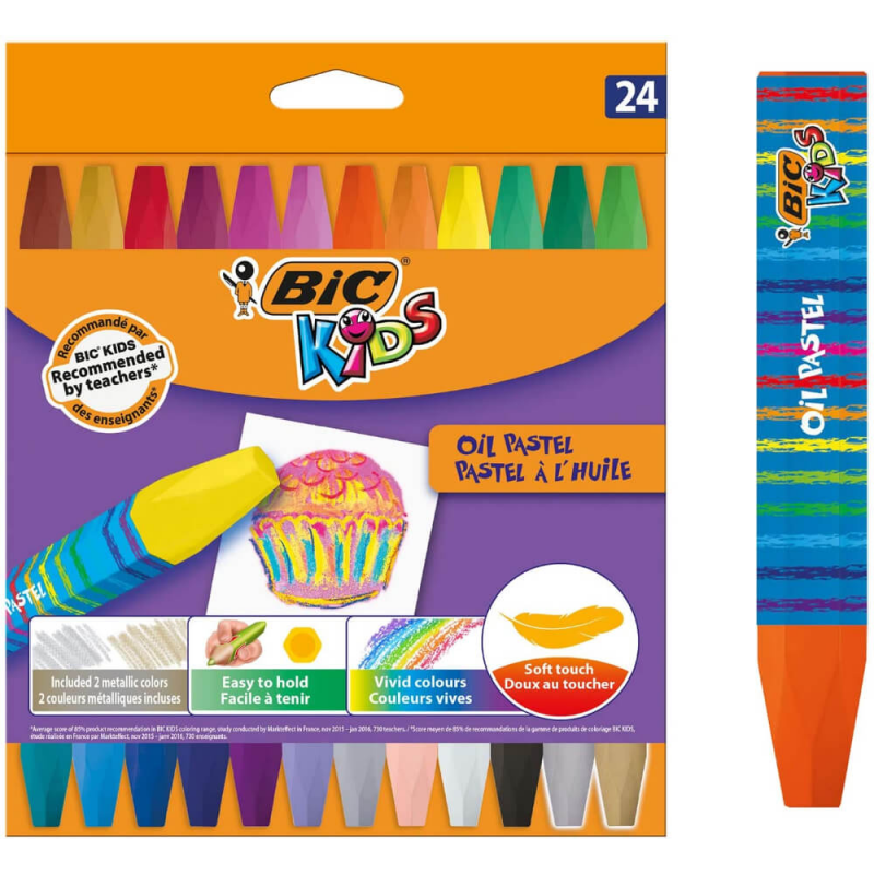 Creioane Pastel Bic, 24 Buc/set, Culori Asortate