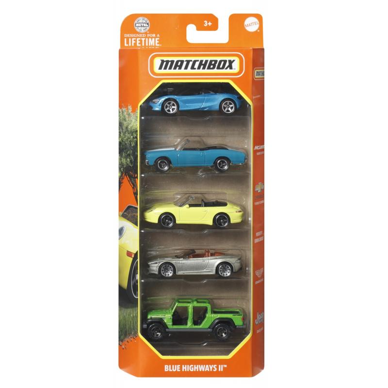 MATCHBOX SET 5 MASINUTE METALICE MBX BLUE HIGHWAYS II SCARA 1:64