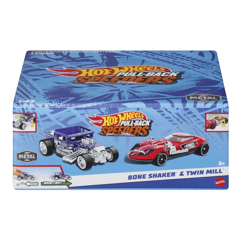 Hot wheels set 2 masinute metalice pull back bone shaker si twin mill 1:43