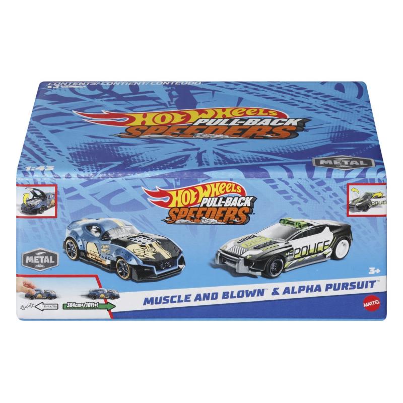 Hot wheels set 2 masinute metalice pull back muscle and blown si alpha pursuit 1:43