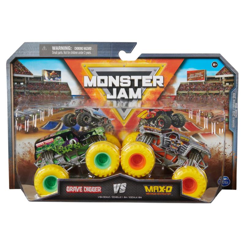 MONSTER JAM SET 2 MASINUTE METALICE GRAVE DIGGER SI MAX-D SCARA 1:64