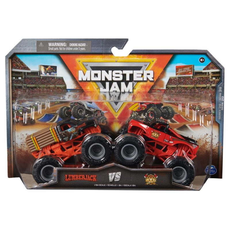 Monster jam set 2 masinute metalice lumberjack si axe scara 1:64