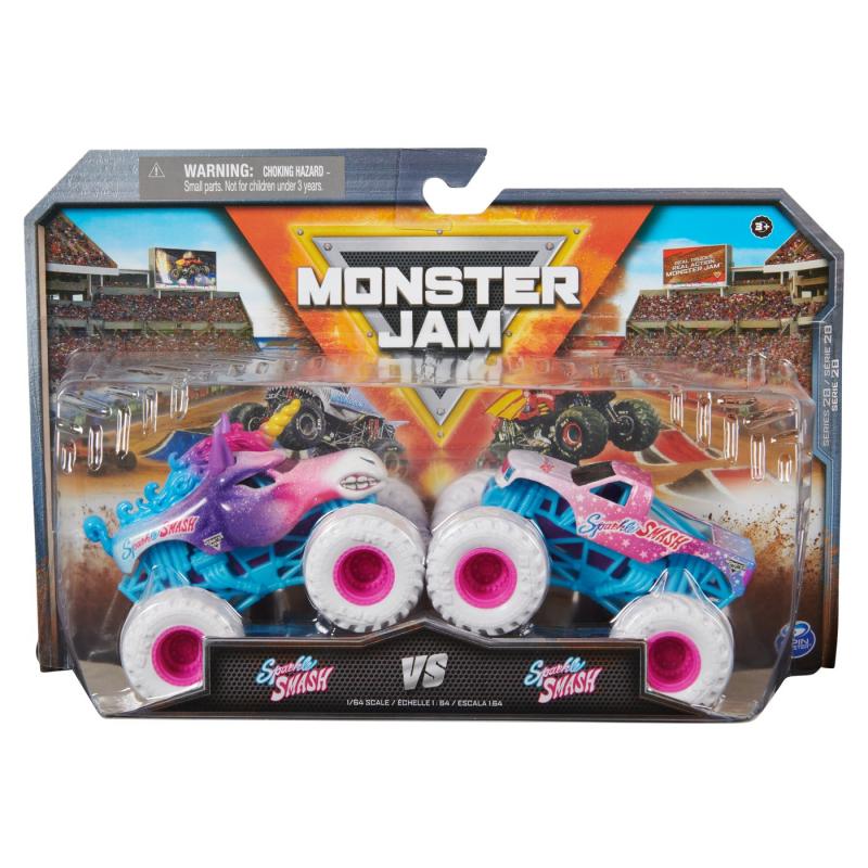 MONSTER JAM SET 2 MASINUTE METALICE SPARKLE SMASH SCARA 1:64