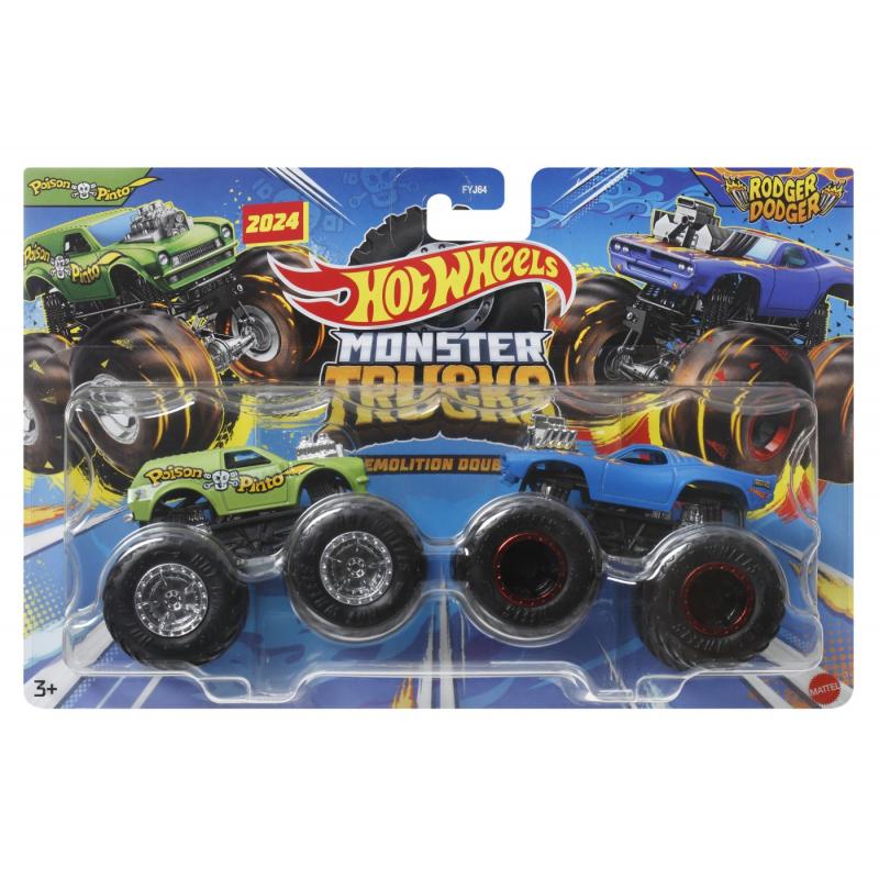 HOT WHEELS MONSTER TRUCK SET 2 MASINI RODGER DODGER SI POISON PINTA SCARA 1 LA 64