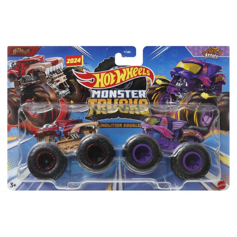 Hot wheels monster truck set 2 masini scratch attack si hot weiler scara 1 la 64