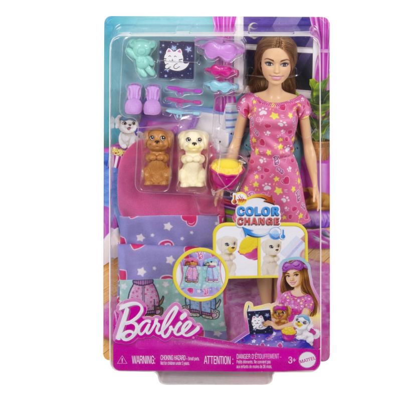 BARBIE PAPUSA BARBIE FAMILY SET PETRECERE CU 2 CATELUSI COLOR CHANGE