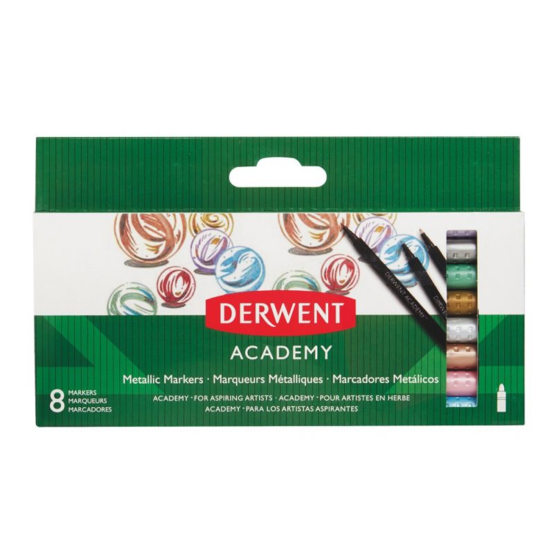 Carioci Derwent Academy, Varf Ascutit, 8 Buc/set, Culori Metalizate