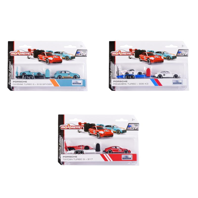 Majorette Set 2 Masinute Si Remorca Porsche Scara 1:64