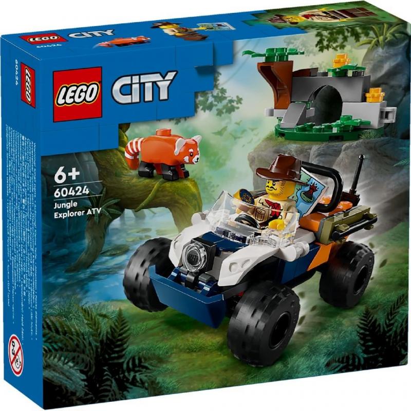 LEGO CITY EXPLORATOR AL JUNGLEI PE ATV PE URMELE UNUI PANDA ROSU 60424