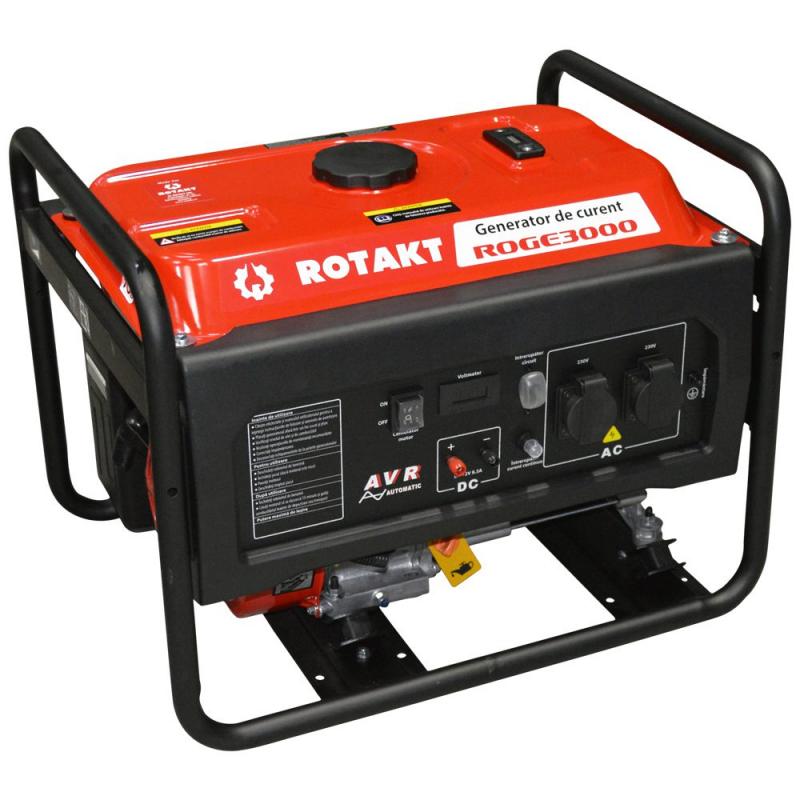 Generator De Curent Pe Benzina Rotakt ROGE3000 3.0 KW, AVR, Voltmetru, Iesire De 12V, Consum de 1,09L/ora