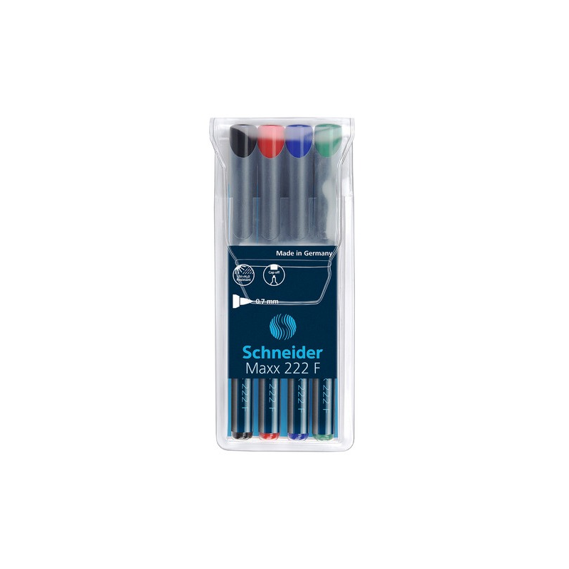 Universal Permanent Marker Schneider Maxx 222 F, Varf 0.7mm, 4 Culori/set - (n, R, A, V)