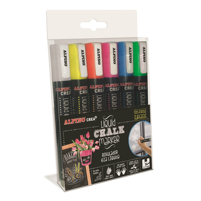 Marker Cu Creta Lichida, 6 Culori/set, Alpino