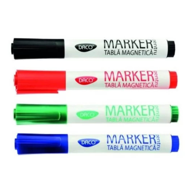 Set 4 Markere pentru Tabla Magnetica Daco, Varf Rotund, 4 Culori