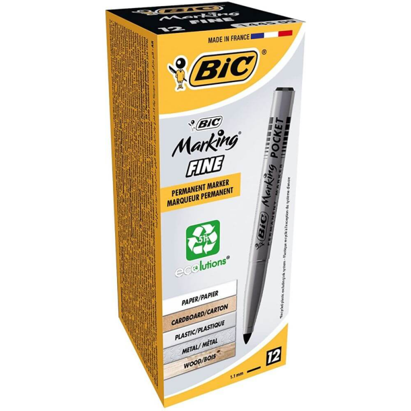 Set 12 Markere Permanente Bic 1445, Negre