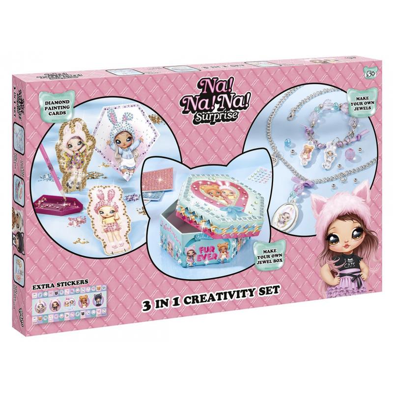 Set creativ 3 in 1, Tablouri cu diamante, Cutie de bijuterii si set de bijuterii Na!Na!Na! Surprise